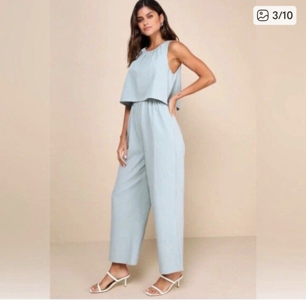 Lulus Breezy Sophistication Sage Jumpsuit Size Medium - Picture 2 of 8